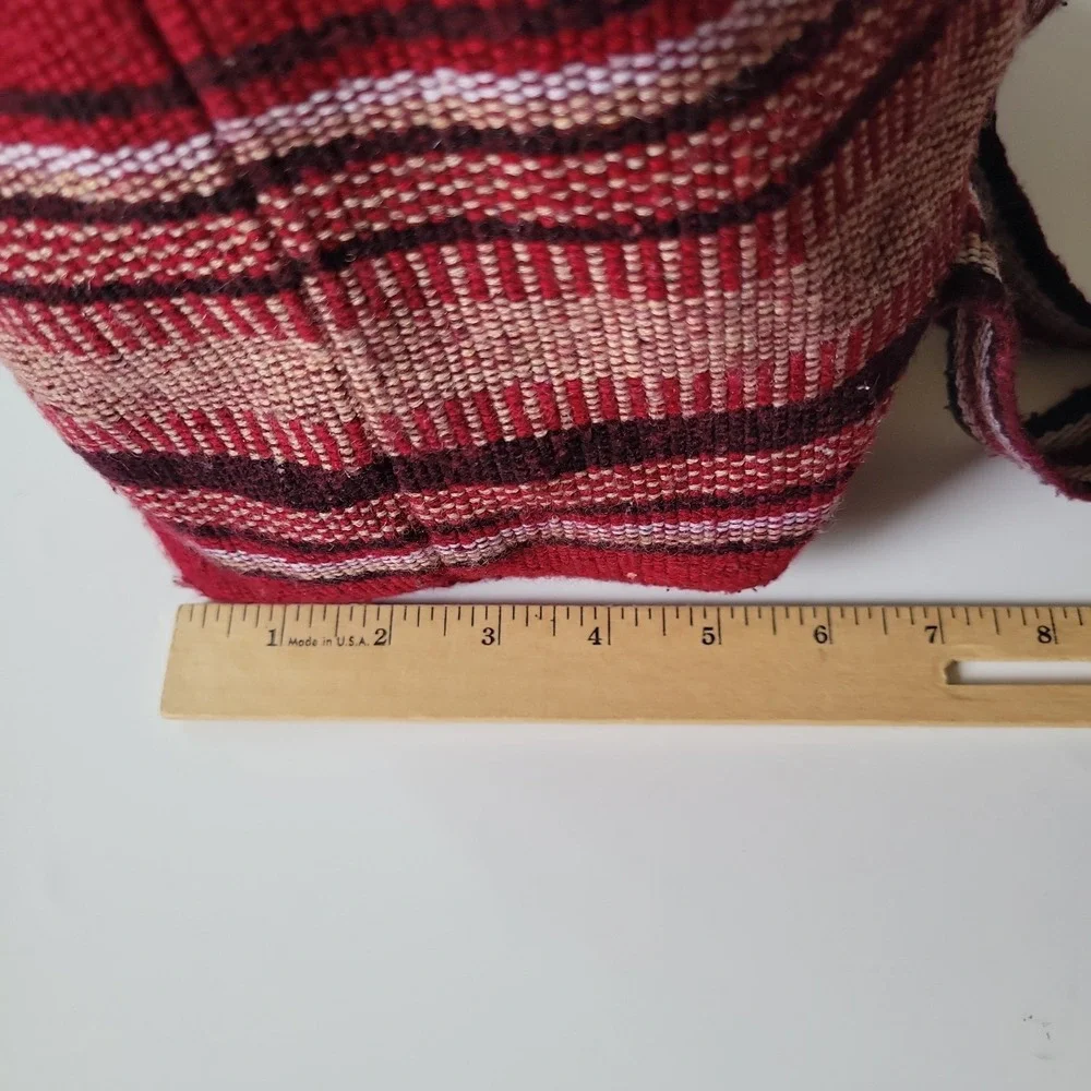 Pinzon Hippie Gear Backpack Burgundy Stripe Woven Textile Mexican Bag Bohemian